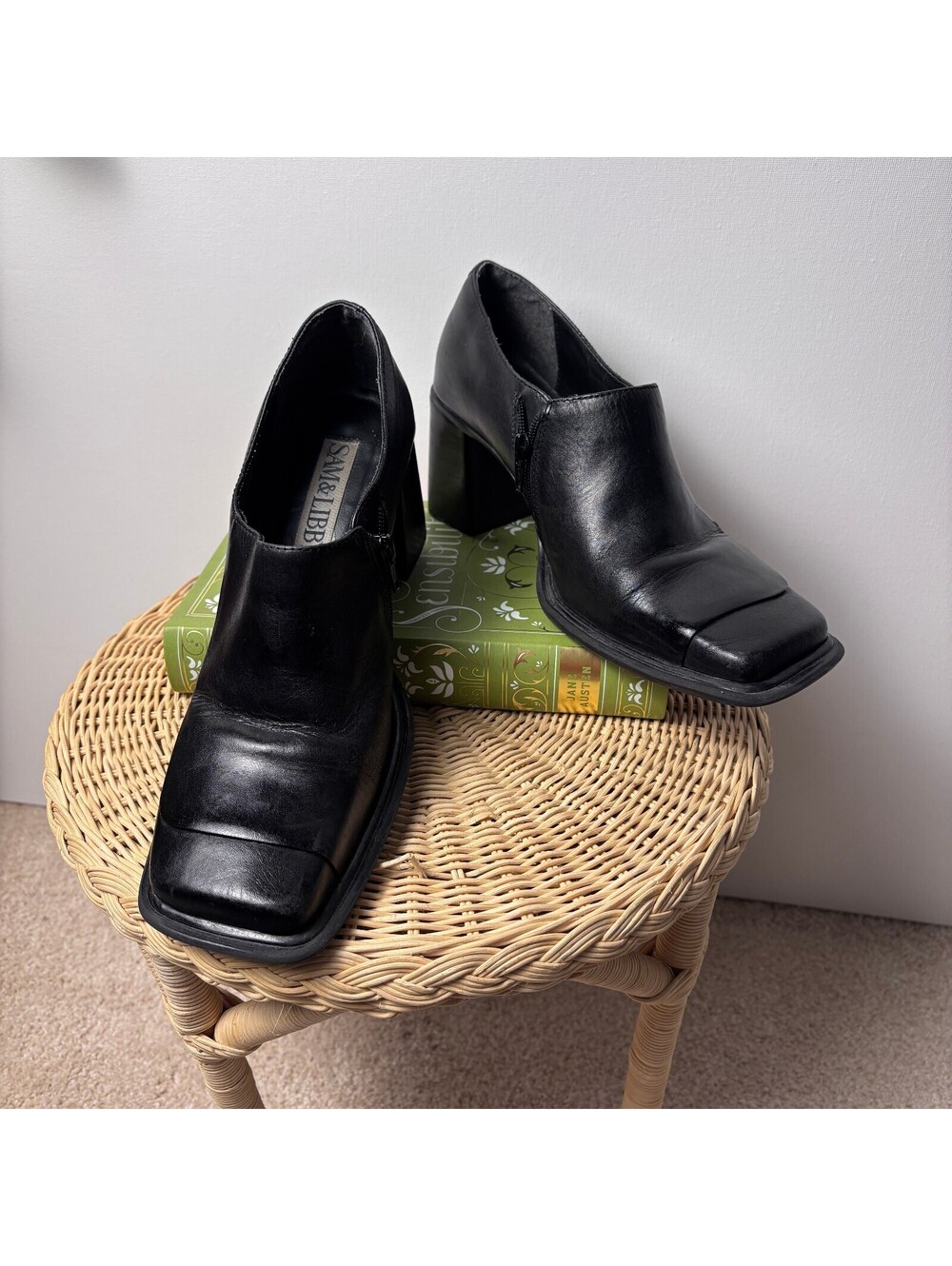 Sam & Libby Vintage Black Square Toe Heels
